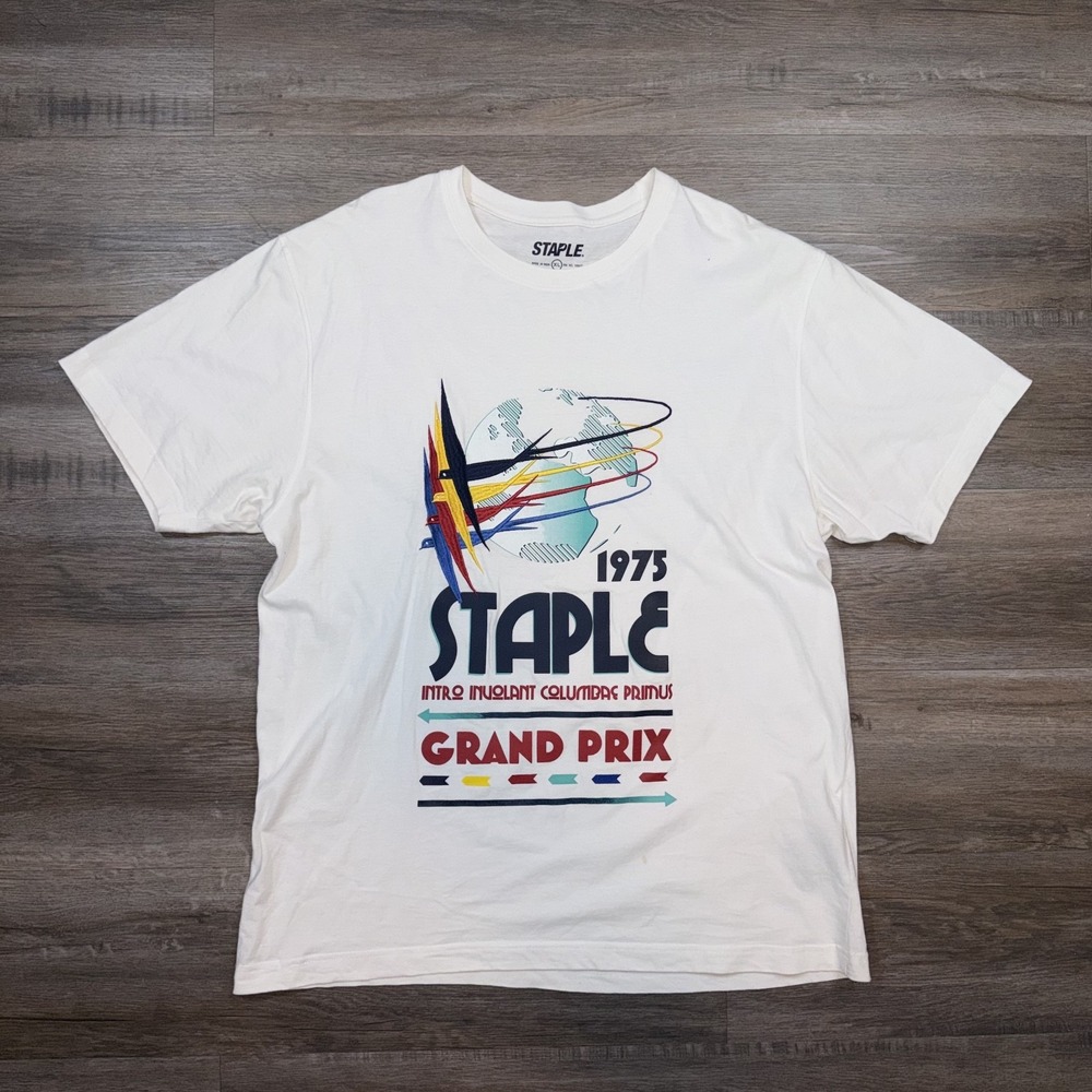 Staple Brand Shirt Mens Extra Large 1975 Grand Prix Graphic White Casual Wear